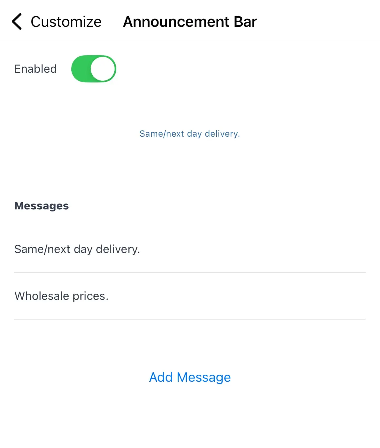 Announcement bar customization