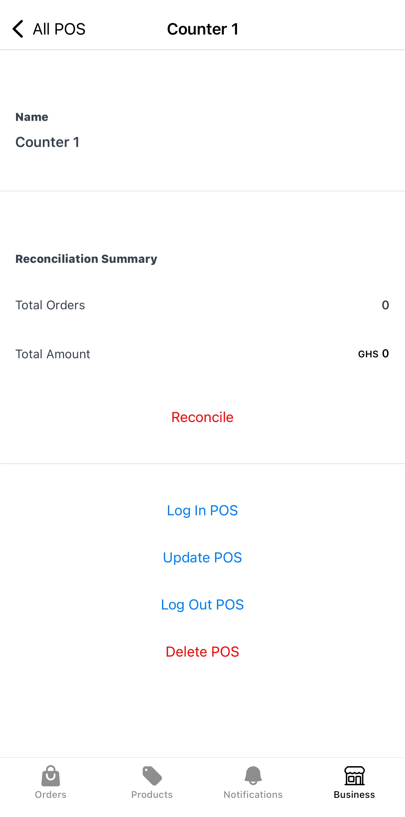 POS screen in Nuanom app